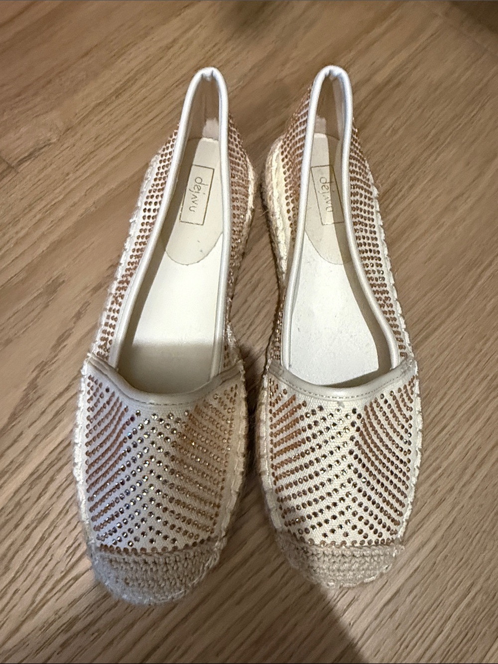 DeMio Beige Crystal Espadrille Flats